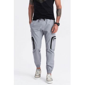 Pantaloni cargo cu mansete elastice - Negru/Gri deschis