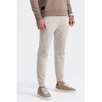 Pantaloni de trening cu croiala conica si snur de ajustare - Grej