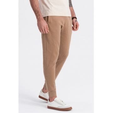 Pantaloni de trening cu croiala conica si snur de ajustare - Maro nisip