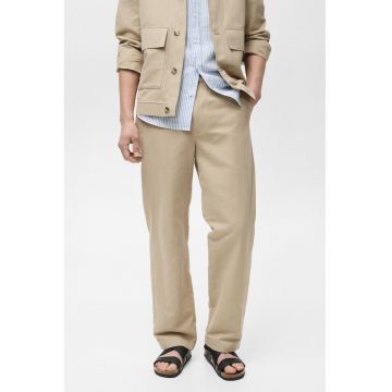 Pantaloni din amestec de in si bumbac cu talie medie
