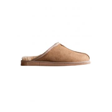 Papuci barbati  lana/piele naturala - maro