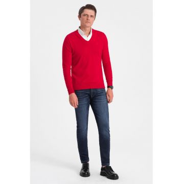 Pulover cu decolteu in V - Rosu vermillion