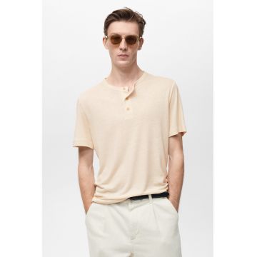 Tricou din amestec de in cu decolteu henley