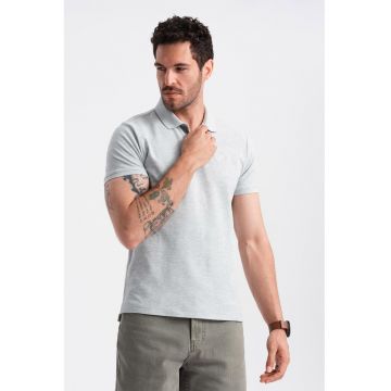 Tricou polo cu model uni - Gri deschis melange