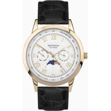 Ceas  Analog Quartz - Curea Piele - Rezistent la Apa 5 ATM - Negru