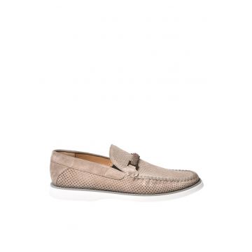 Pantofi loafer din piele intoarsa cu perforatii