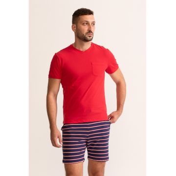 Pijama cu pantaloni scurti si model in dungi Maurice