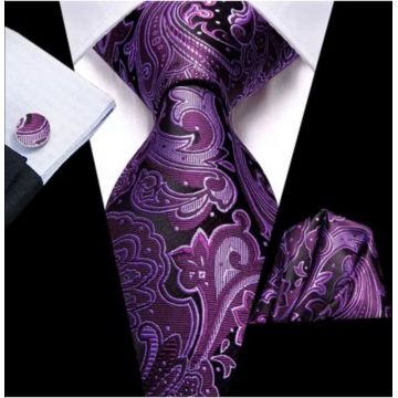 Set cravata mov + batista + butoni - matase -- model 845