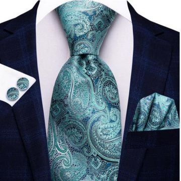 Set cravata verde + batista + butoni - matase - model 509