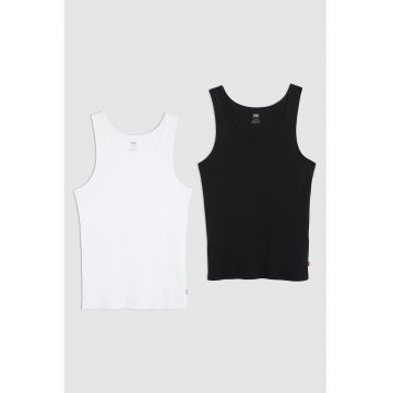 Set de top-uri din bumbac cu model uni - 2 piese
