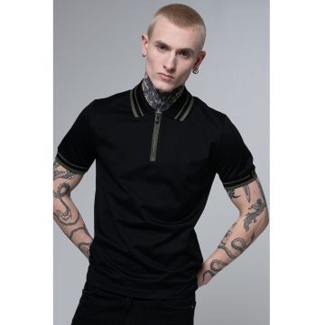 Tricou polo cu fenta cu fermoar