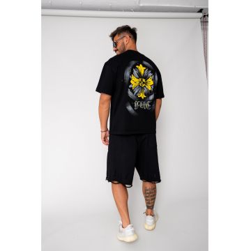 Tricou Yellow Flower Heavy Oversized Black 17403