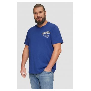 Big Sizes Tricou barbati big sizes cu imprimeu text si decolteu la baza gatului - Albastru inchis