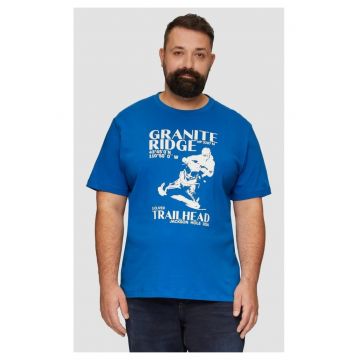 Big Sizes Tricou barbati big sizes la baza gatului din bumbac - cu imprimeu Grafic si croiala Regular fit - Albastru - Albastru