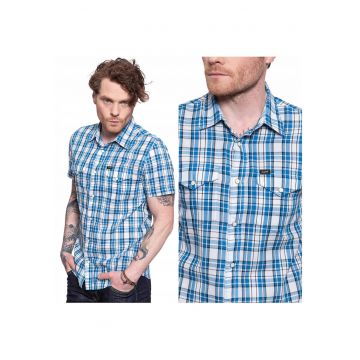 Camasa Barbati -  Camasa Western Cu Maneca Scurta - Croi: Slim Fit - Inchidere: Capse - Compozitie Material: 100% Bumbac - Numar De Buzunare: 2 - Albastru Inchis
