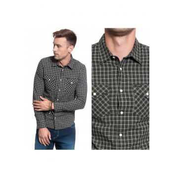 Camasa Barbati -  Camasa Western Curata - Croi: Slim Fit - Inchidere: Nasturi - Compozitie Material: 100% Bumbac - Numar De Buzunare: 2 - Verde Oliv