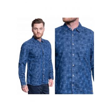 Camasa Barbati -  Casper Denim Aop - Croiala Regulara - Nasturi - 1 Buzunar - 100% Bumbac - Albastru Deschis