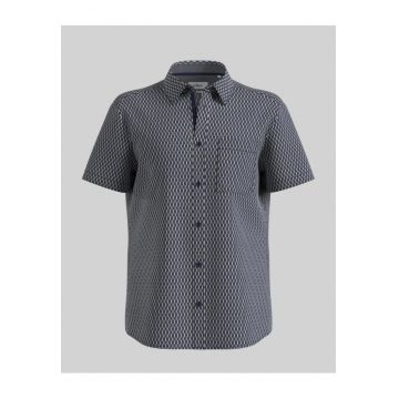 Camasa elastica barbati cu maneca scurta - imprimeu abstract - Regular Fit - Bleumarin inchis
