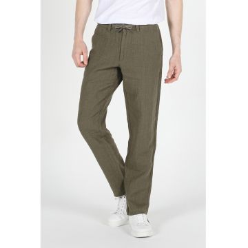 Pantaloni chino din in cu snur de ajustare in talie
