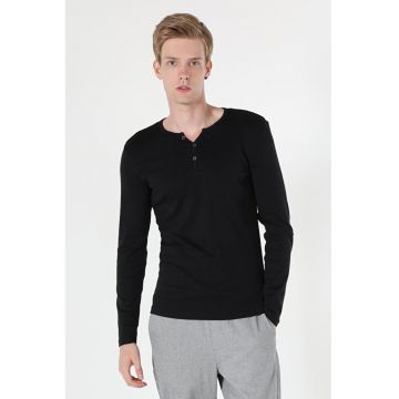 Tricou Cu Maneca Lunga De Barbati Negru Slim Fit2