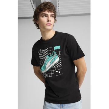 Tricou regular fit de bumbac cu model grafic - Alb/Negru/Turcoaz