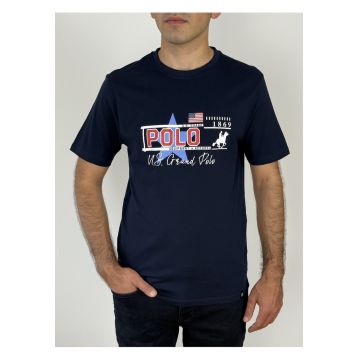 U.S. Grand POLO Tricou barbati cu imprimeu text si logo - Regular fit - Bleumarin inchis