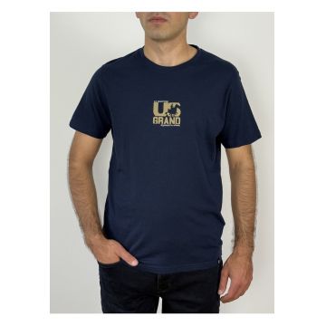 U.S. Grand POLO Tricou barbati cu logo si imprimeu text pe spate - Regular fit - Bleumarin inchis