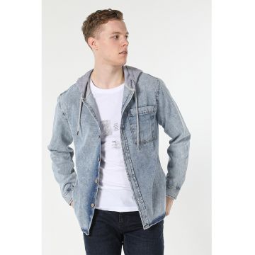 Camasa din denim cu gluga si aspect decolorat