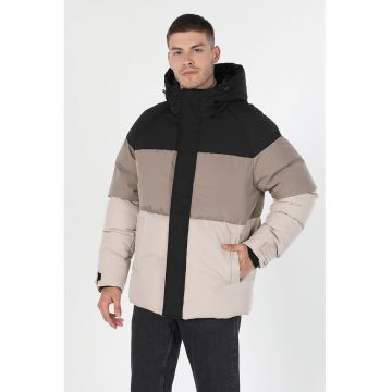 Geaca cu vatelina si gluga - Negru/Bej