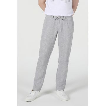 Pantaloni chino din in cu snur de ajustare in talie