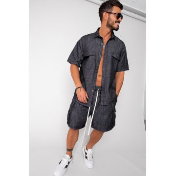 Set camasa si pantalon scurt din denim Black 16799
