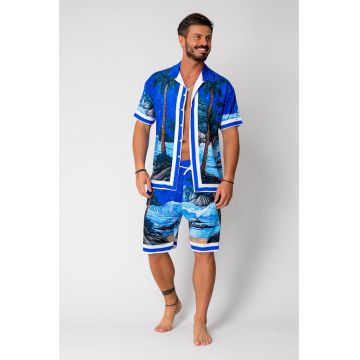 Set camasa si pantalon scurt imprimeu Blue 16767