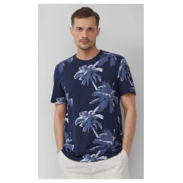 Tricou barbati cu imprimeu tropical - din bumbac - Regular Fit - Bleumarin inchis -