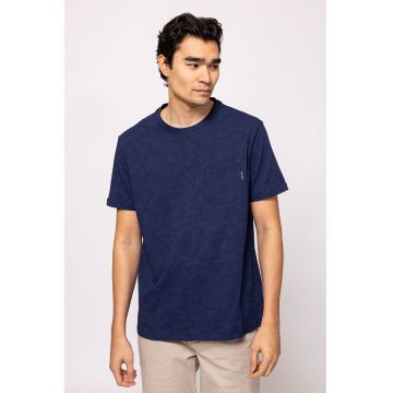 Tricou cu decolteu la baza gatului si buzunar aplicat pe piept Majda