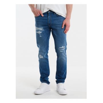 Blugi barbati  Terry Carrot 419 - conici - albastri - denim elastic - design cu 5 buzunare