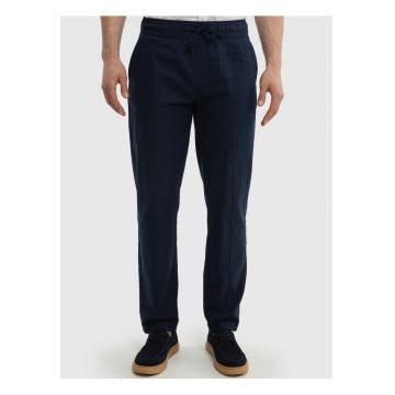 Pantaloni din amestec de in cu talie ajustabila Widen - Bleumarin