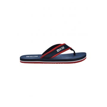 Papuci flip-flop din material textil cu detaliu logo