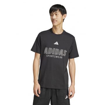 Tricou cu imprimeu logo si decolteu la baza gatului