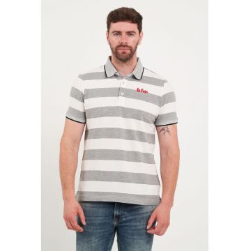 Tricou polo de bumbac cu model in dungi