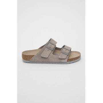 Birkenstock Papuci din piele culoarea gri 1020507.Stone.Coin-Stone.Coin