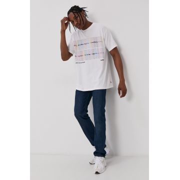 Levi's Tricou bărbați, culoarea alb, cu imprimeu