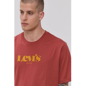 Levi's Tricou din bumbac culoarea rosu, cu imprimeu