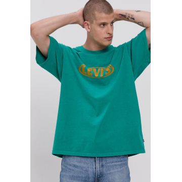 Levi's Tricou din bumbac culoarea verde, cu imprimeu