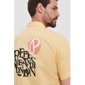 Pepe Jeans Cămașă din bumbac bărbați, culoarea galben, regular