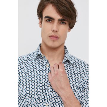 Sisley Cămașă din bumbac bărbați, culoarea alb, cu guler clasic, regular