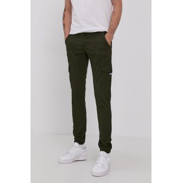Tommy Jeans Pantaloni bărbați, culoarea verde, mulat