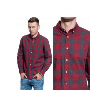 Camasa Barbati -  Casper Mg Flannel - Croiala Regulara - Nasturi - 100% Bumbac - Carouri - Rosu