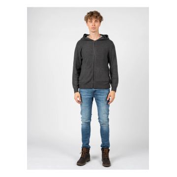 Cardigan tricotat cu fermoar si gluga -