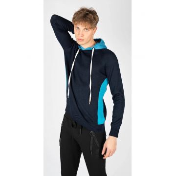 Pulover cu gluga si aspect colorblock -