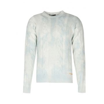 Pulover cu torsade si imprimeu abstract -